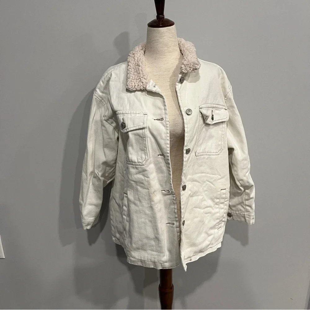 Stoosh Women's Corduroy Cream‎ Jacket with Faux Shearling Collar Medium